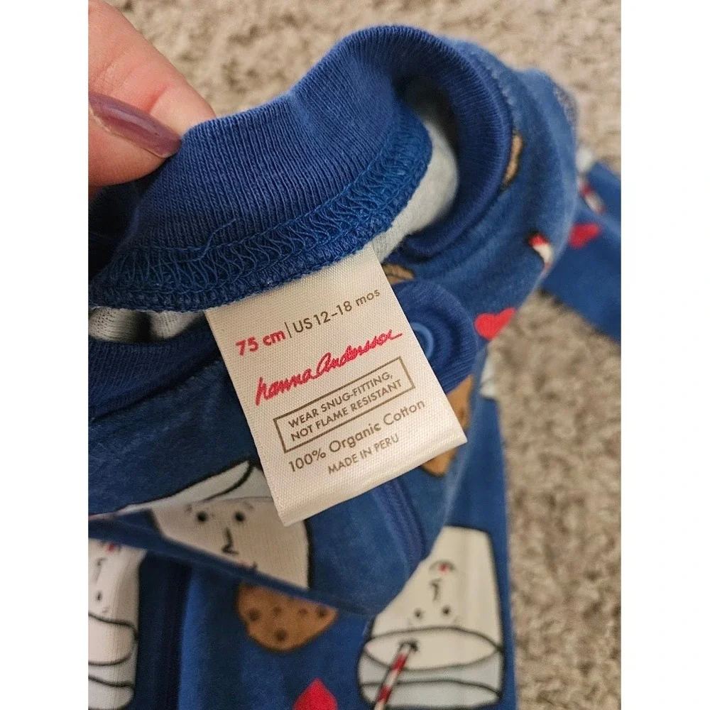 Hanna Andersson Milk and Cookies Organic Cotton Pajamas Blue 12-18 Months